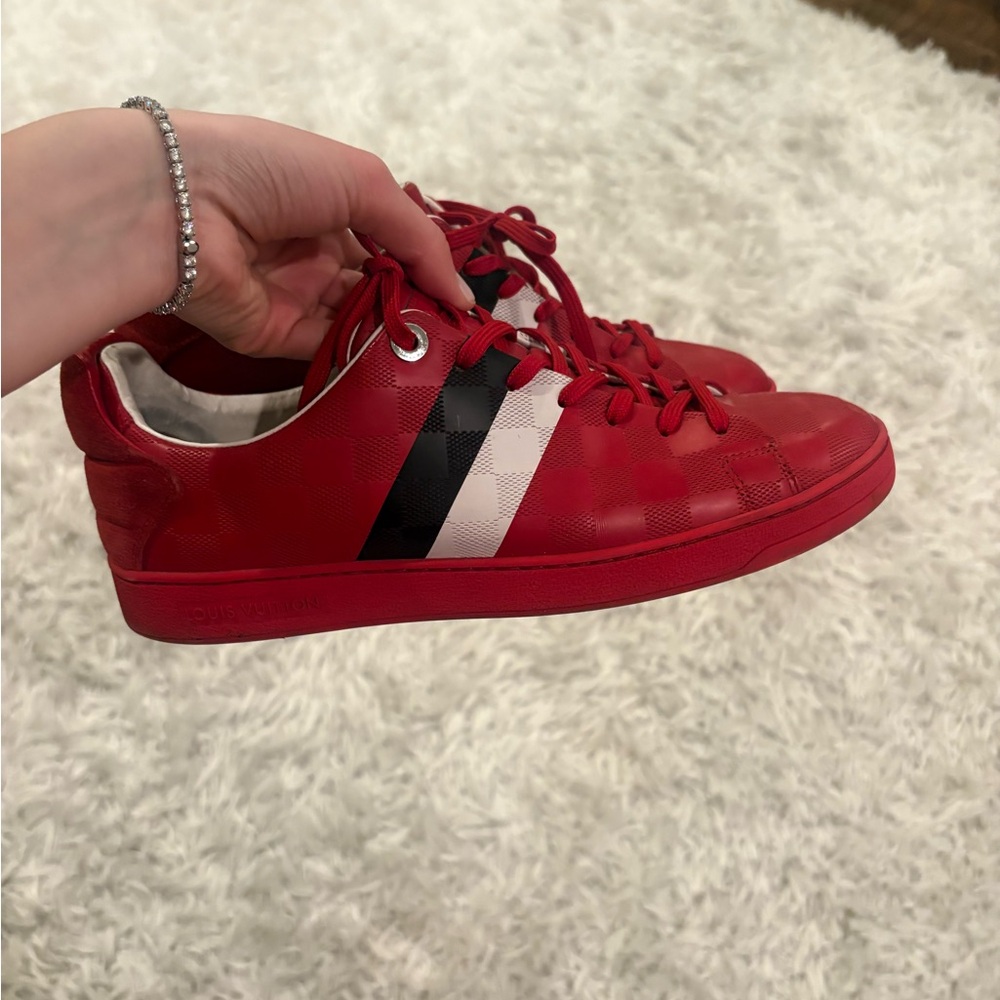 Authentic Louis Vuitton Red Low-Top Sneakers with dust bags
